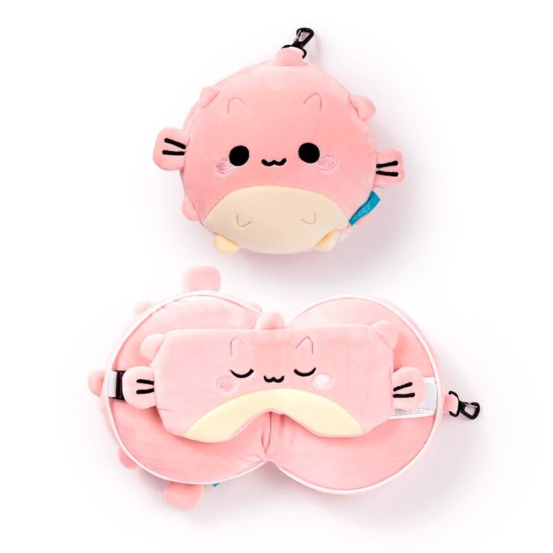 Relaxeazzz Adoramals Puff the Puffer Fish რბილი სამგზავრო ბალიში და თვალის ნიღაბი