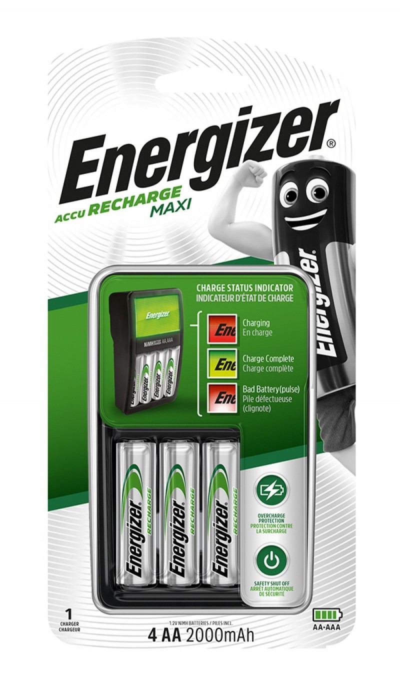 ელემენტების დამტენი "ენერჯაიზერი / ENERGIZER" MAXI + POWER PLUS (ტენის AA & AAA ელემენტებს) (უმაღლესი ხარისხი)