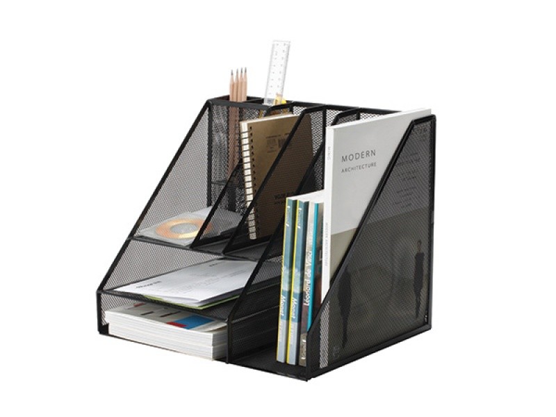 DESK FILE ORGANISER, Q-CONNECT, A4, STEEL, MESH, 345X290X295, BLACK