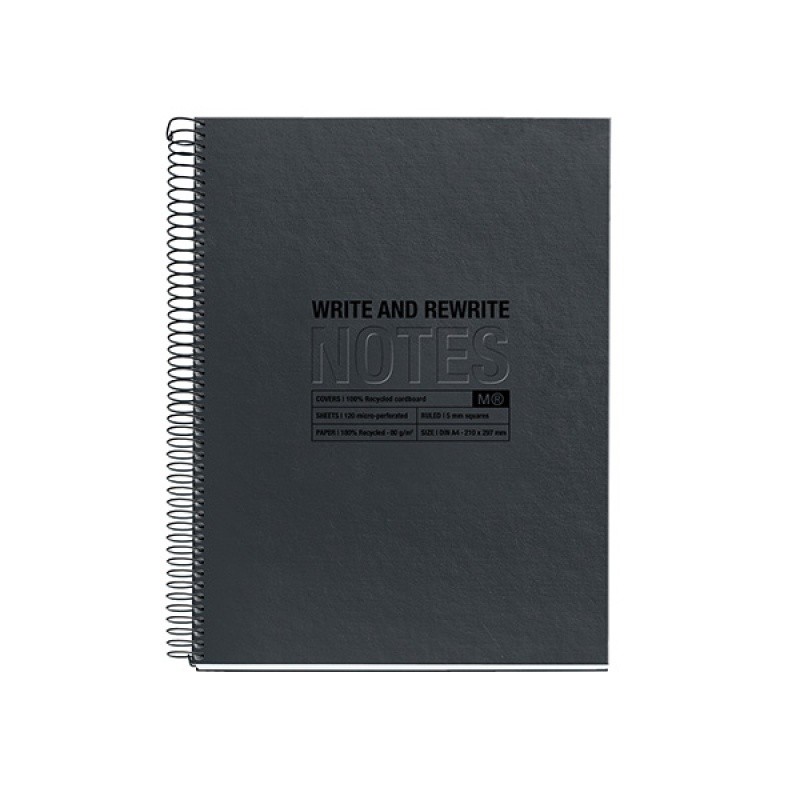SPIRAL BOOK JUST BLACK RECYCLED, MIQUEL-RIUS, A4 120SHEETS SQUERED, 80G, BLACK