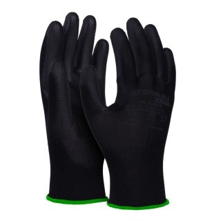 GLOVES DONAU SAFETY, PU BLACK, CAT. II, BLACK, SIZE 11